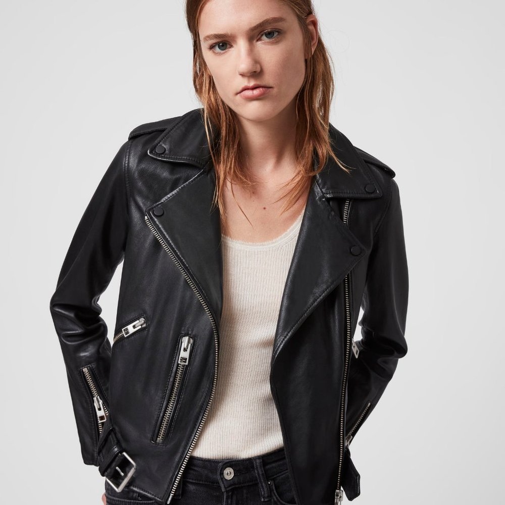 All Saints Balfern Black Leather Biker Jacket - Picture 6 of 11